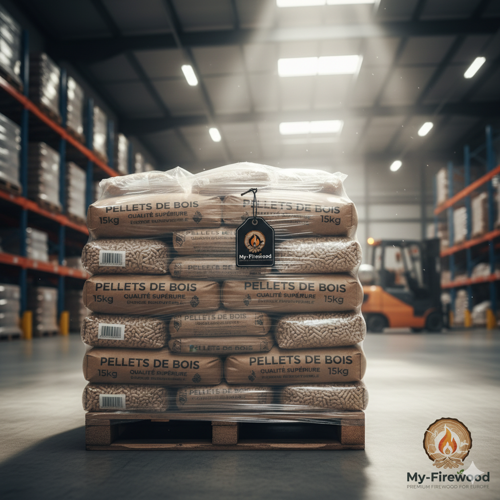 Palette~Demi-Palette de Pellets de Bois - 66 Sacs de 15kg/palette
