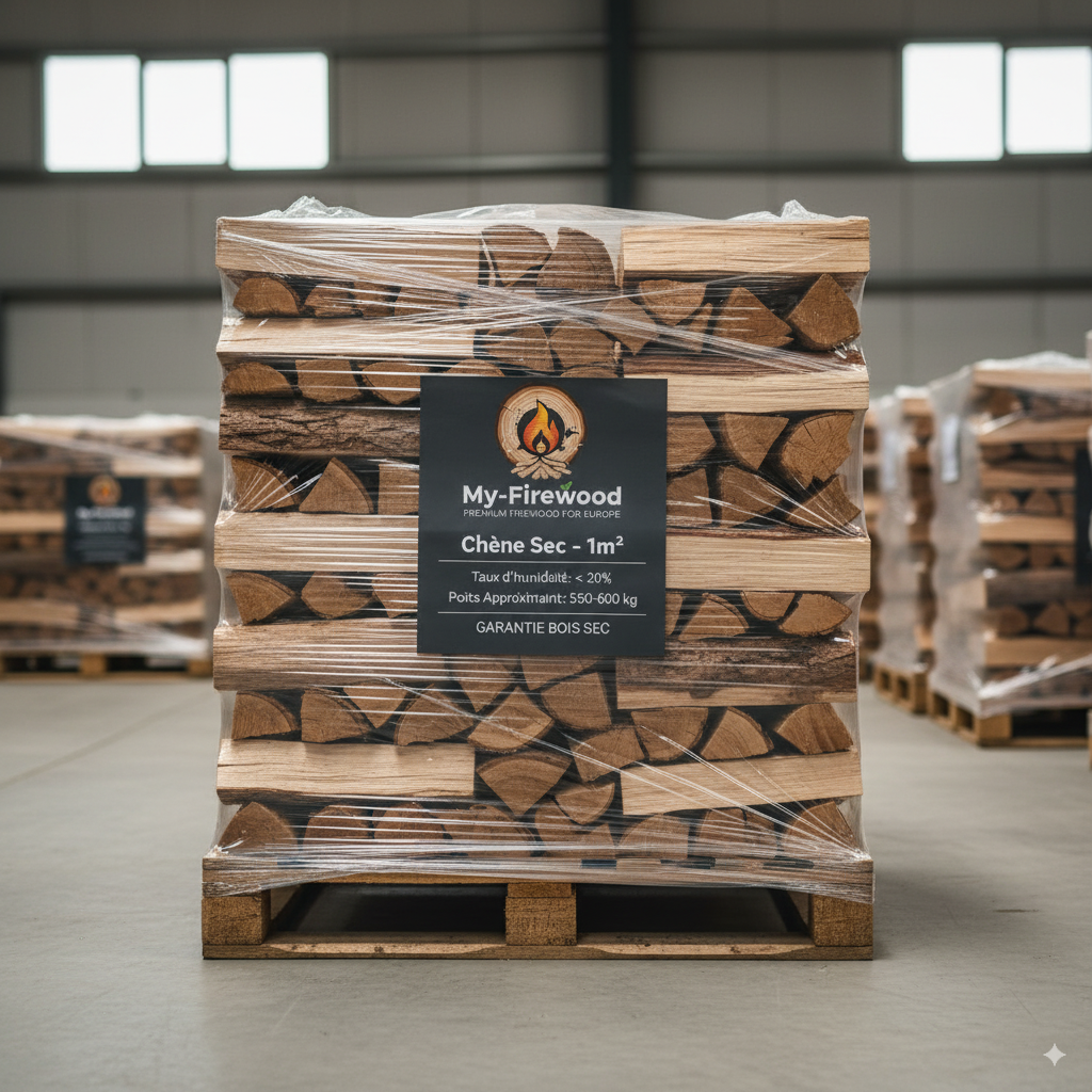 Palette de 1m³/0.5m³ de Chêne Sec - L'Incontournable pour une Combustion Longue Durée